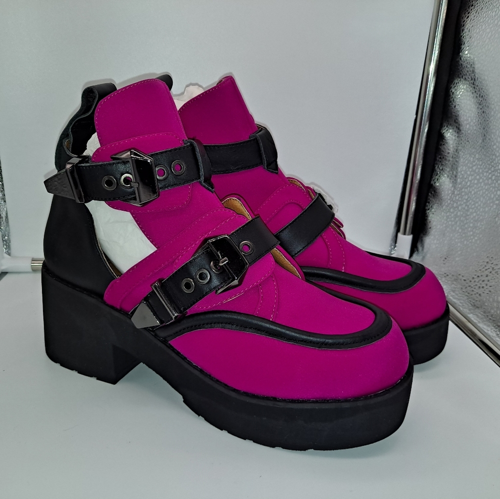 Jeffrey Campbell Neoprene Coltrane Fuchsia purple neon platform boots shoes 7.5